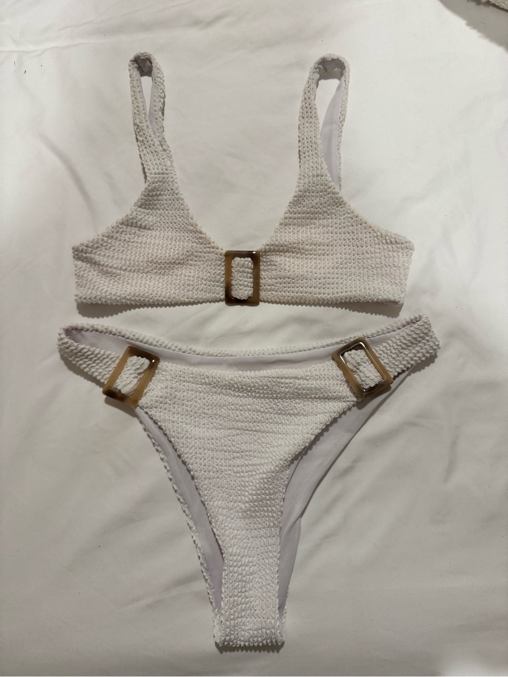 White Smocked Buckle Bikini